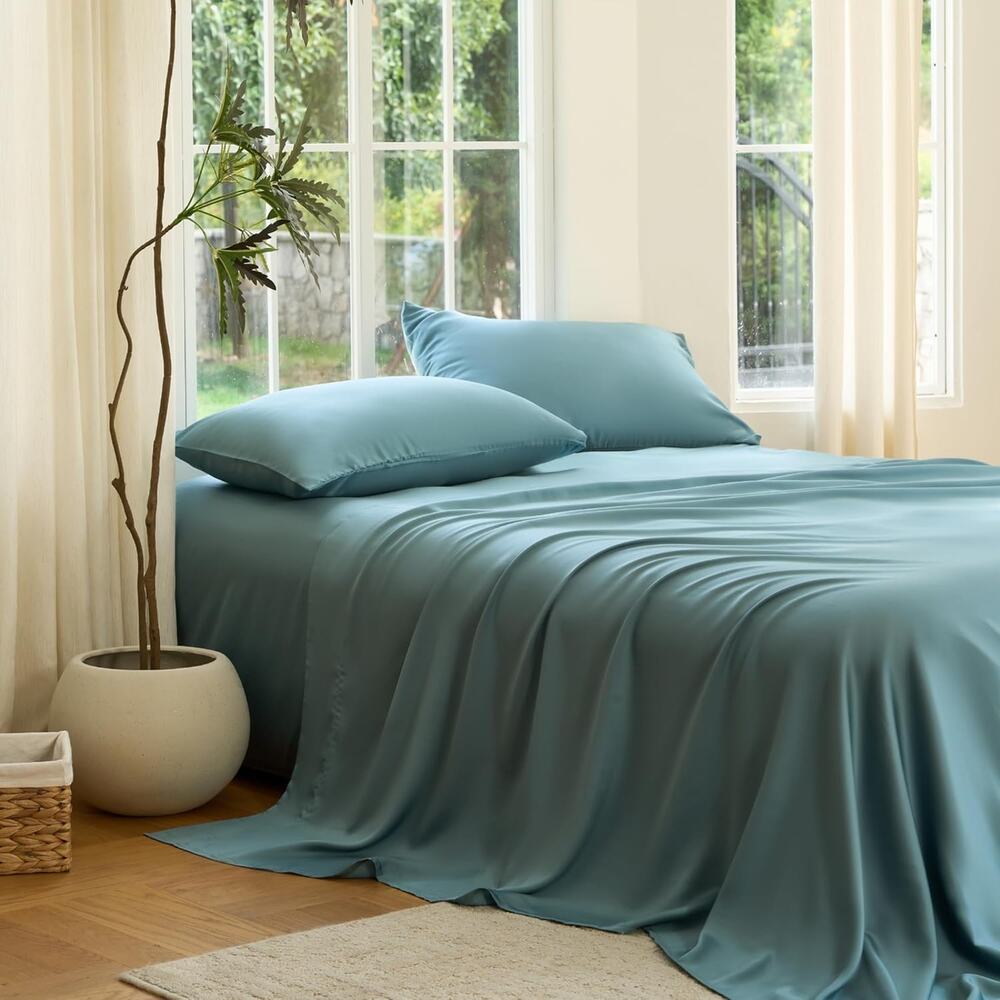 NWT Sijo DOZ Bamboo Sheet Set 2 PC- 1 Pillowcases 1 Fitted Sheet Teal Twin